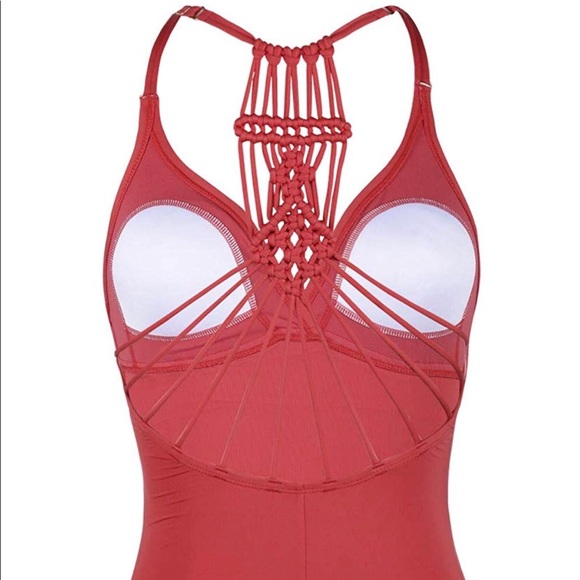 Halter One Piece Red Swimsuit - Picture 3 of 4